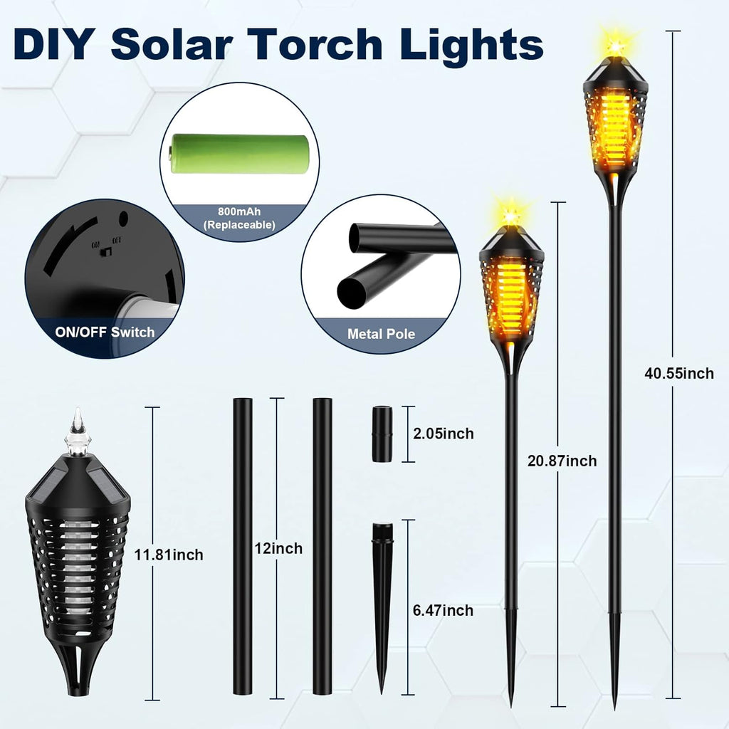 Waterproof LED Solar Torch Lights with Flickering Flame, 4 Pack I371852