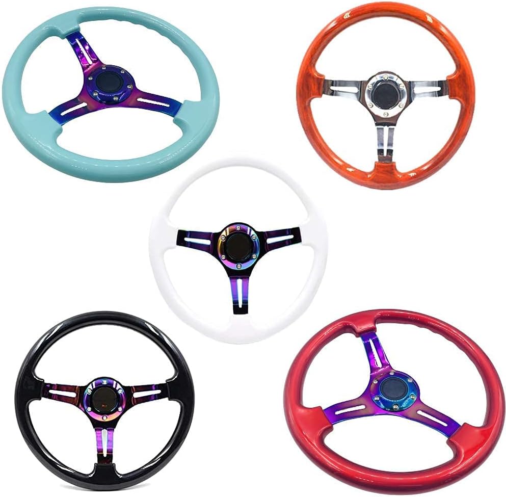 14 inch Car Racing Steering Wheel Deep Dish ABS with Horn White R243