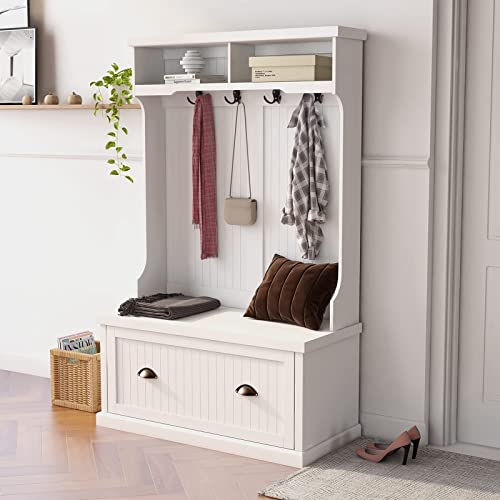 White Hall Tree with Bench and Shoe Storage T8067