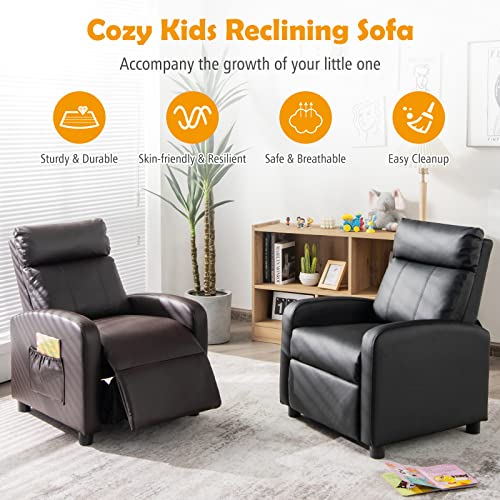 Adjustable PU Leather Kids Recliner with Side Pockets (Beige) E386784