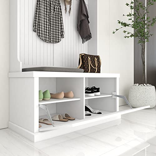 White Hall Tree with Bench and Shoe Storage T8067