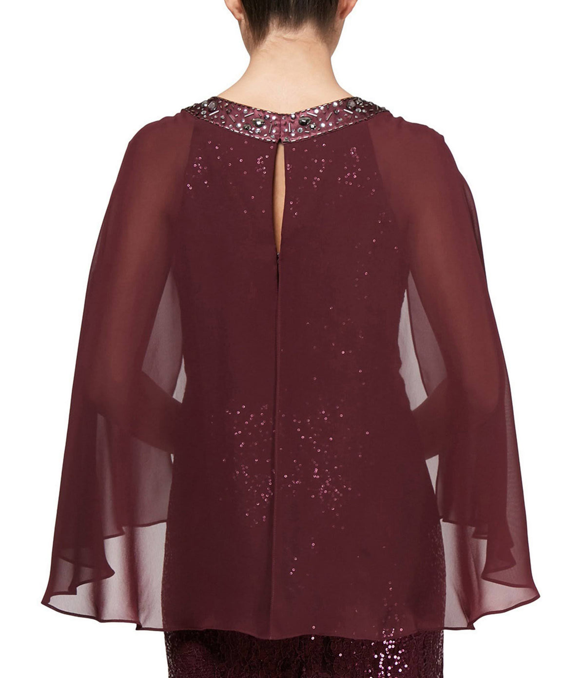Sequin Lace Chiffon Capelet Gown Q2878