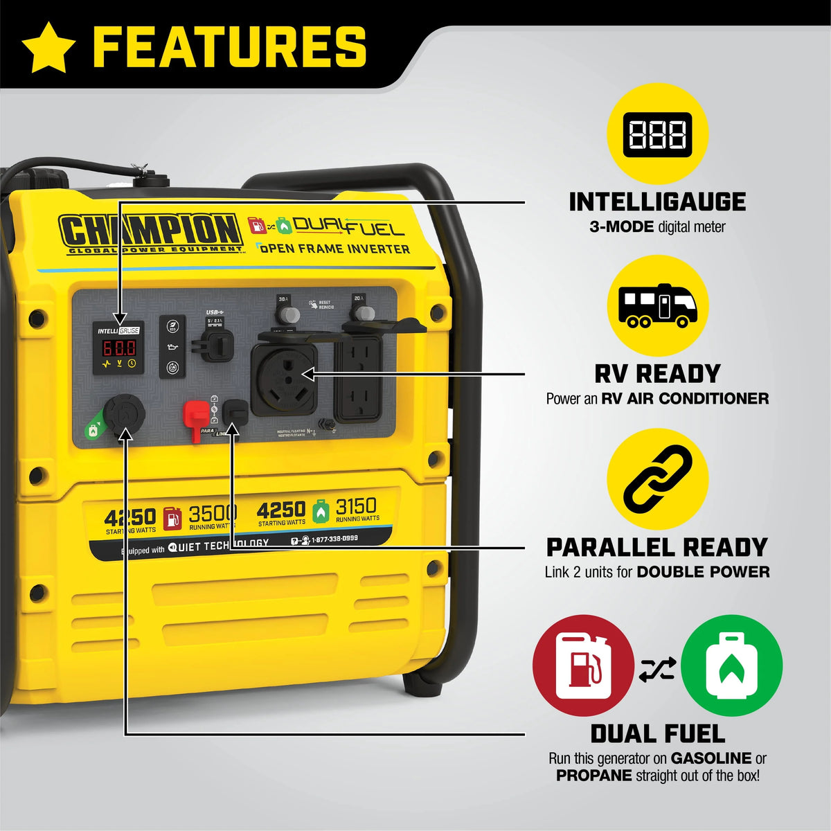 4250-Watt Dual Fuel Open Frame Inverter Generator L418868