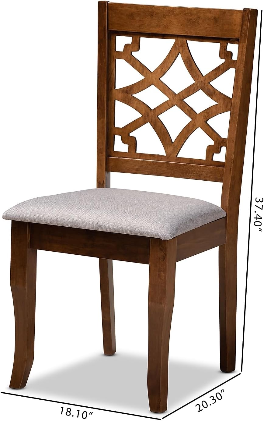Grey Fabric Upholstered Walnut Brown Wood 4-Piece Dining Chair Set P207