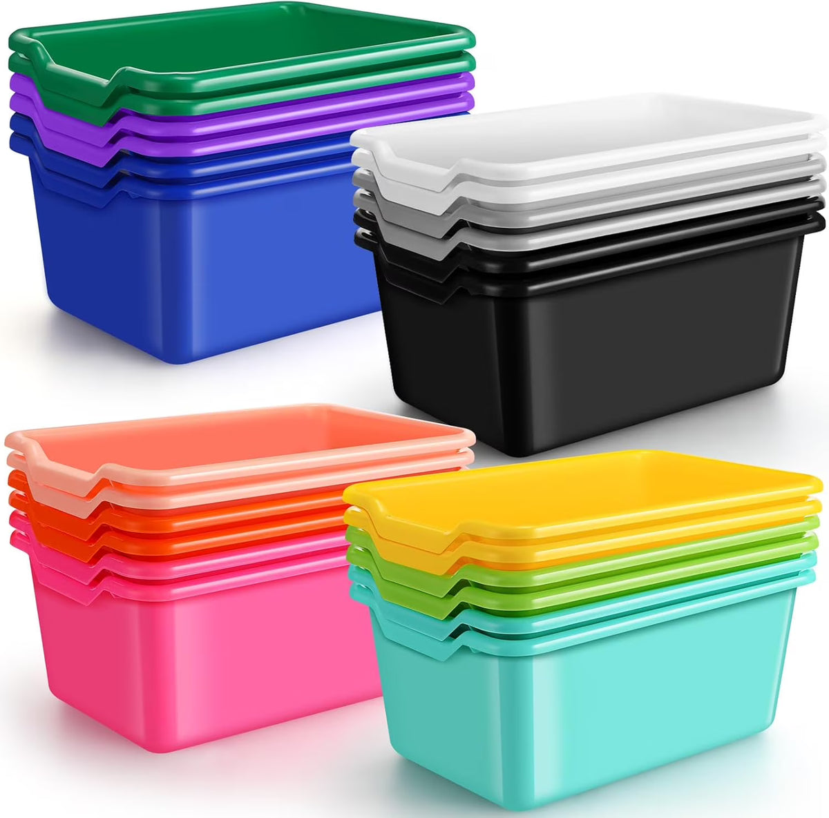 24 Pcs Plastic Stackable Storage Bins Assorted Colors I390