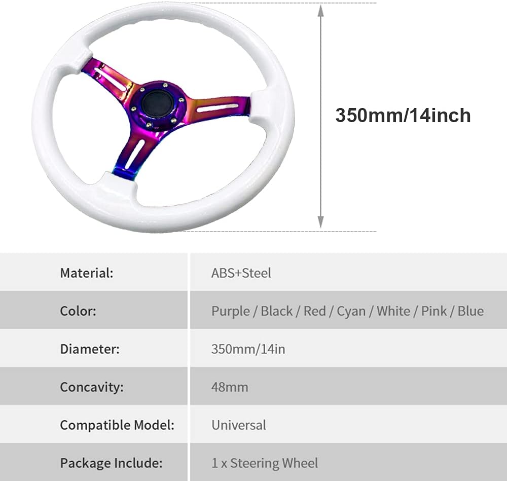 14 inch Car Racing Steering Wheel Deep Dish ABS with Horn White R243