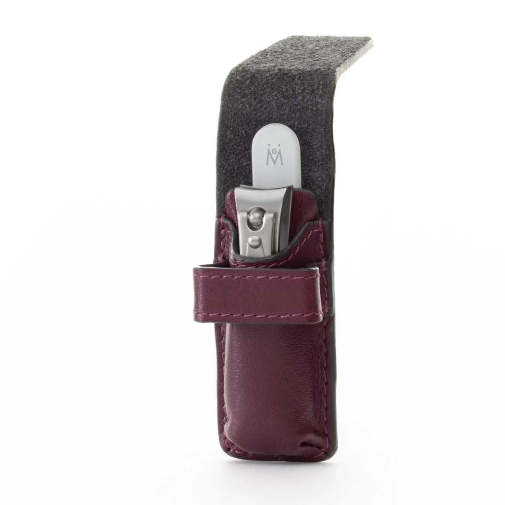 Nail clipper and Glass Nail File Set in Purple Leather Case T7624