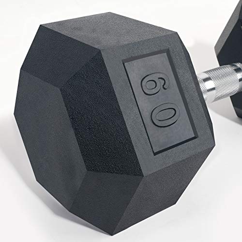 Rubber Encased Hex Dumbbells with Metal Handle, 5-65lbs R769