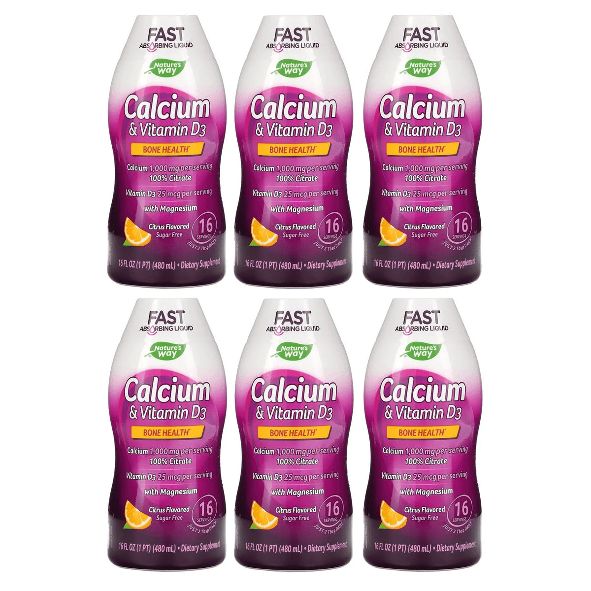 Calcium Citrate and Vitamin D3 Liquid, Natural Citrus, 16 Fl. oz, 6-Pack Z220138