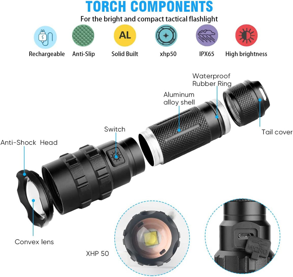 3000 Lumen Rechargeable Handheld Flashlight with Battery and Charger E2974
