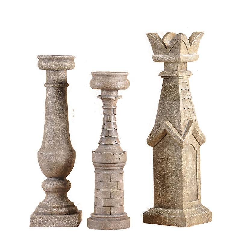 3 Piece Beige Candlestick Set D350