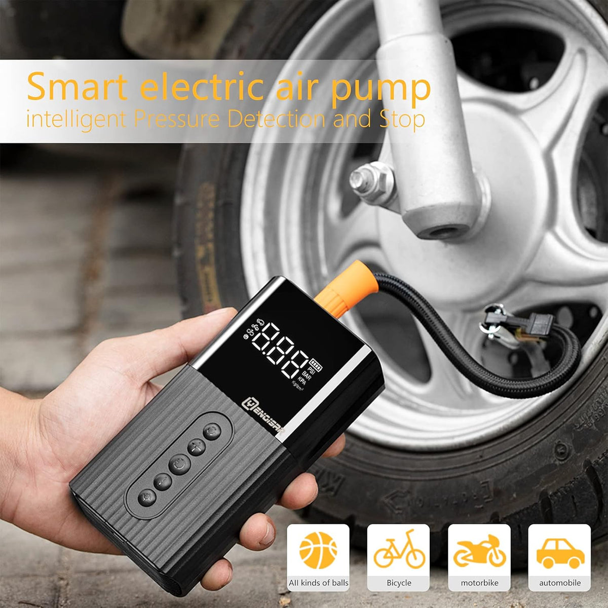 Cordless Rechargeable Portable Air Compressor with Pressure Gauge G518