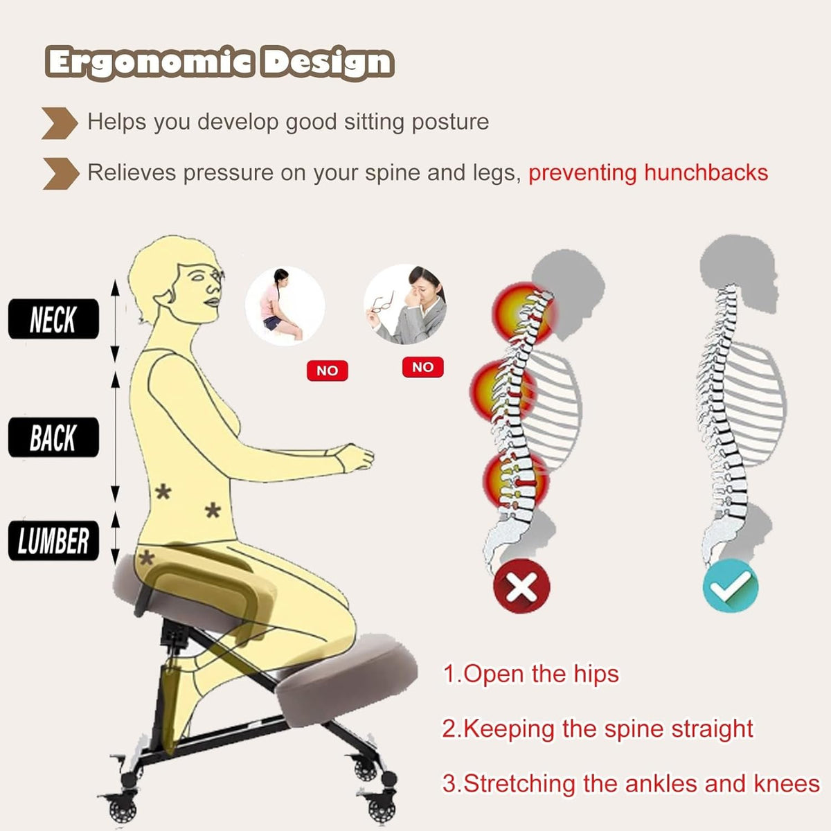 Ergonomic Kneeling Chair with Arm P1344