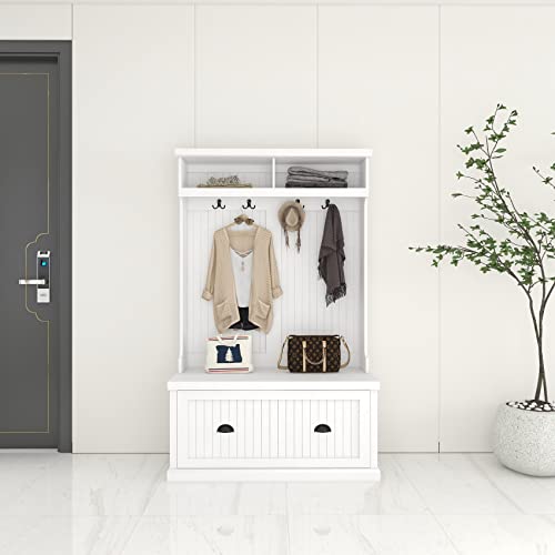 White Hall Tree with Bench and Shoe Storage T8067