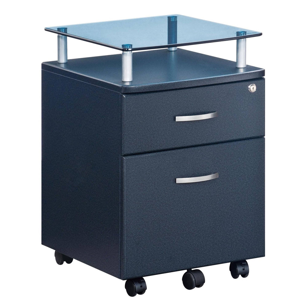 Graphite Rolling File Cabinet with Glass Top J866
