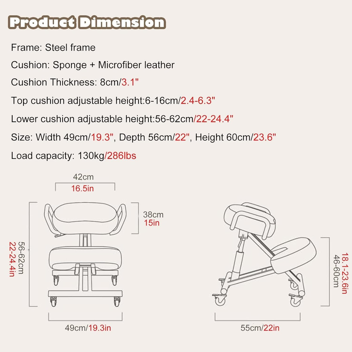 Ergonomic Kneeling Chair with Arm P1344