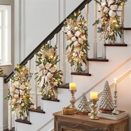 24 Inch Cordless Prelit Teardrop Christmas Swag E8418