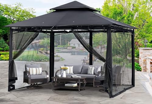 4-Panel Canopy Screen Wall with 2 Zippers (Black) Y806209