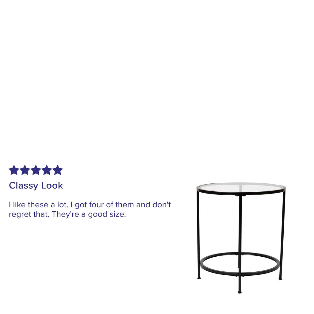 Round Glass End Table with Black Frame E438