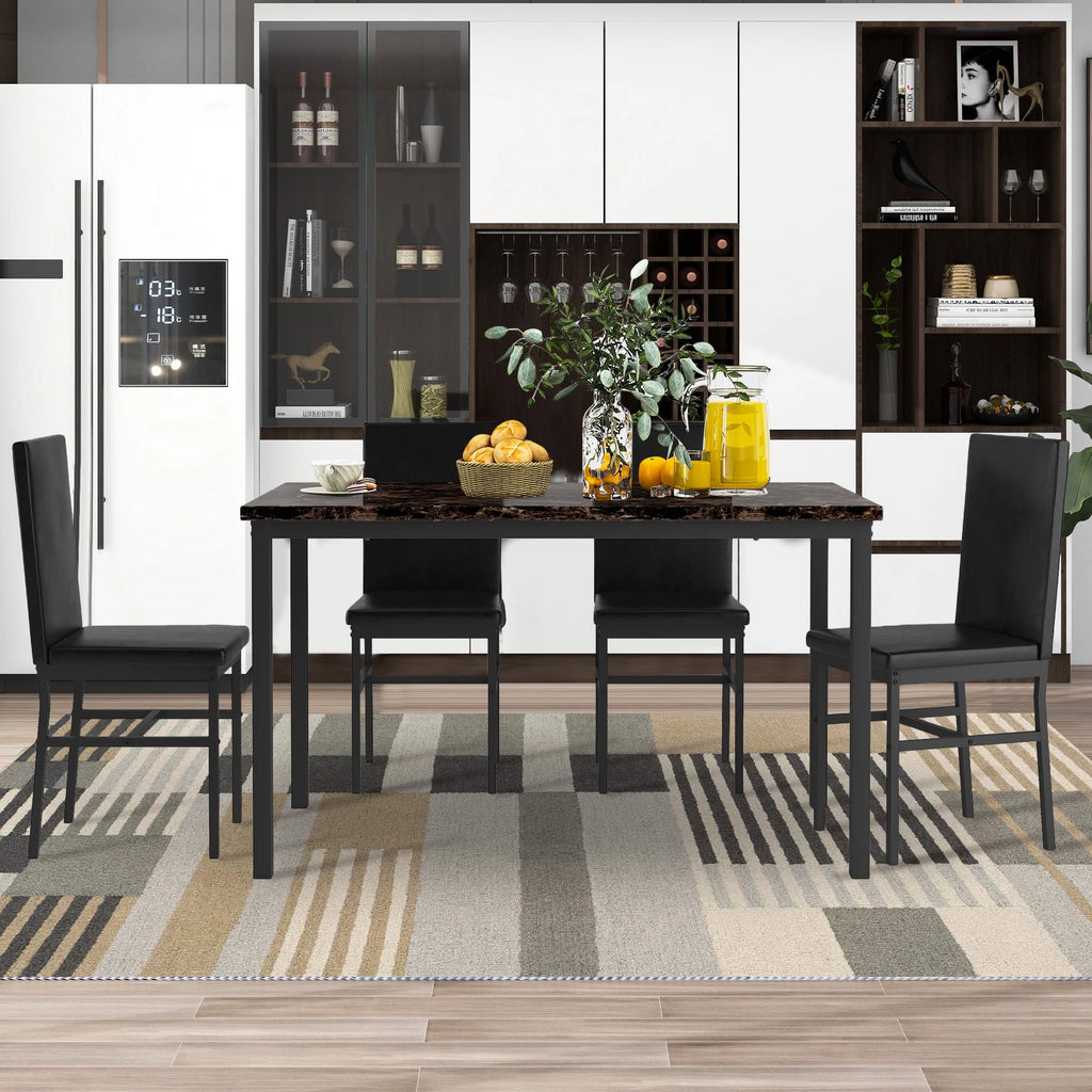 Gray 5-Piece Faux Marble Dining Table Set D709213