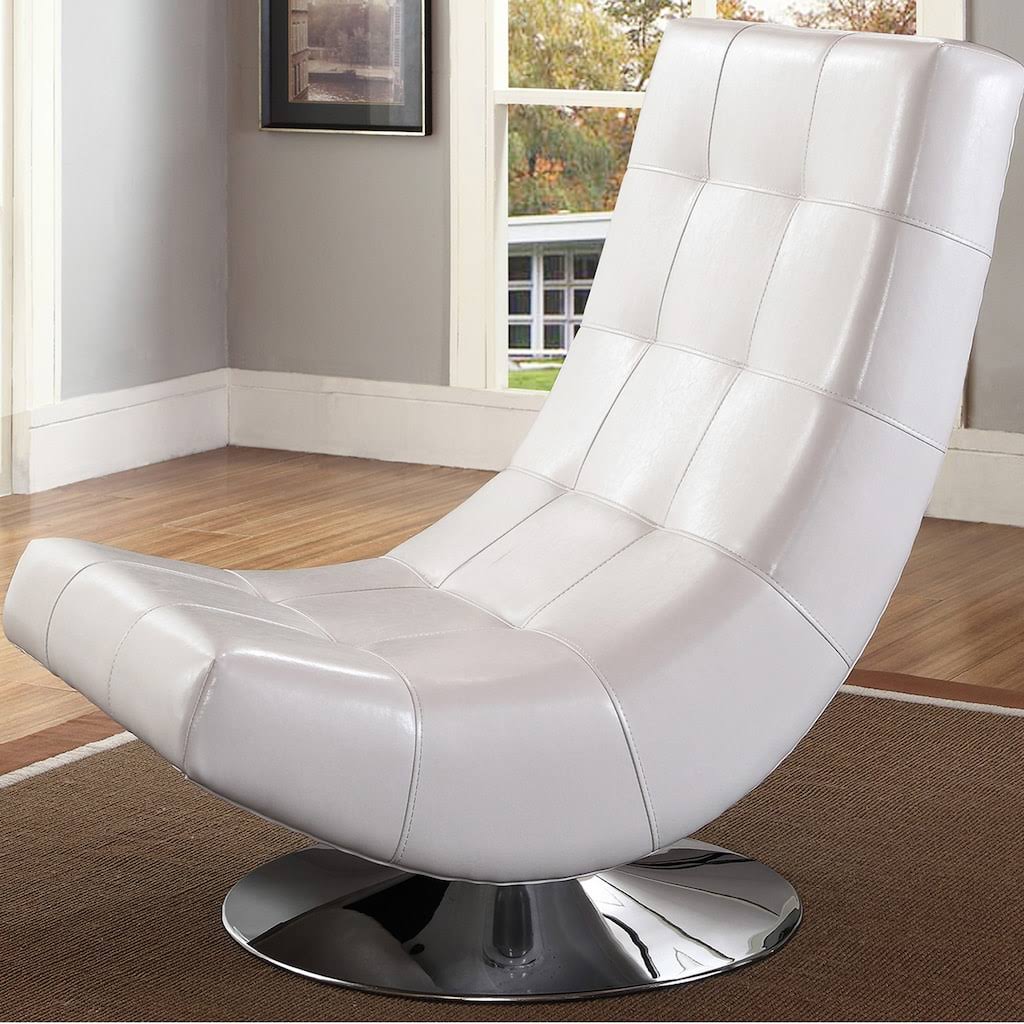 White Faux Leather Swivel Chair with Metal Base S4547