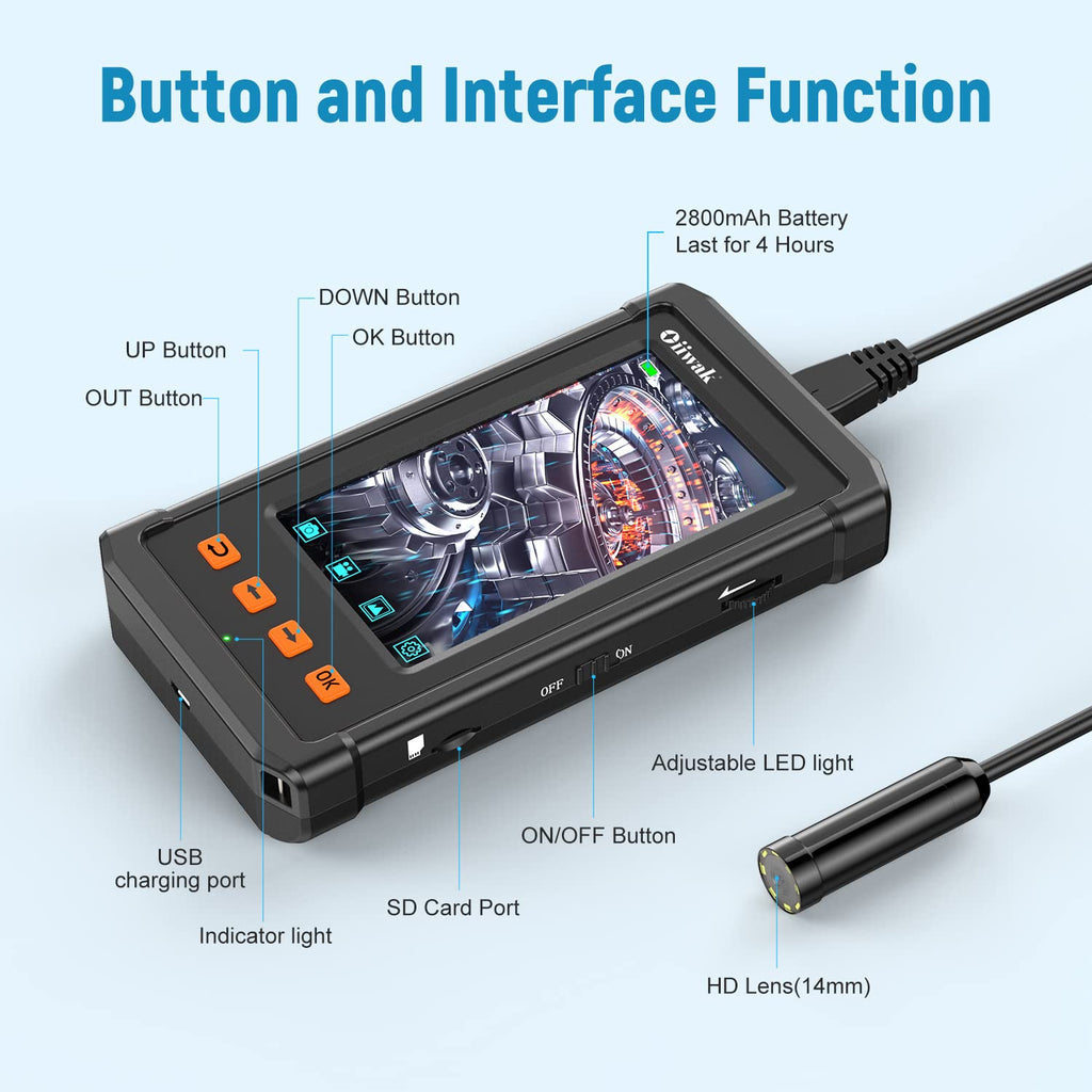16.5FT 5MP 1944P HD Industrial Endoscope with 4.3'' IPS Screen I3117