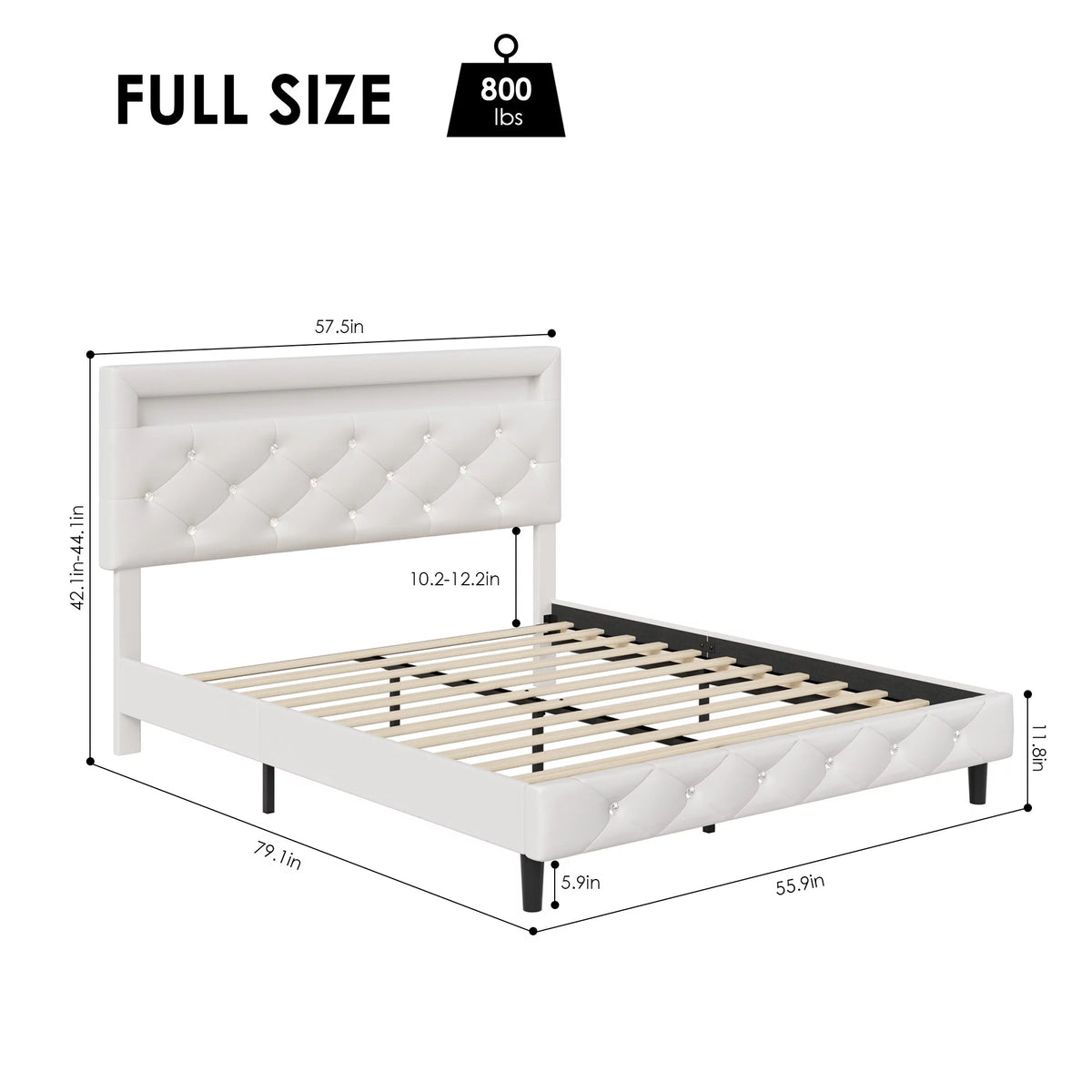 Queen Size LED Upholstered Platform Bed Frame with Adjustable Headboard M521809