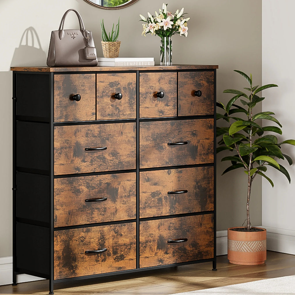 10 Drawer Tall Dresser with Wooden Top O2700