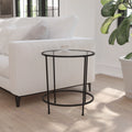 Round Glass End Table with Black Frame E438