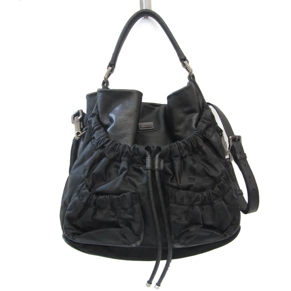 Black Leather Nylon Handbag Shoulder Bag K347