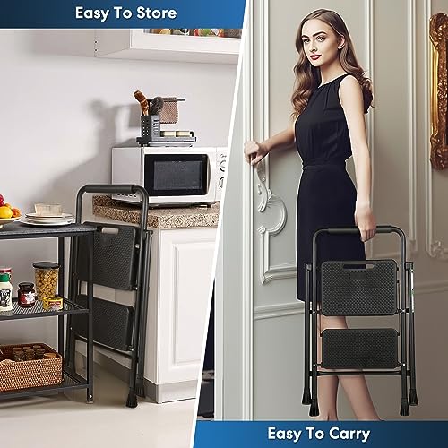 Black 3 Step Folding Steel Ladder Q5946