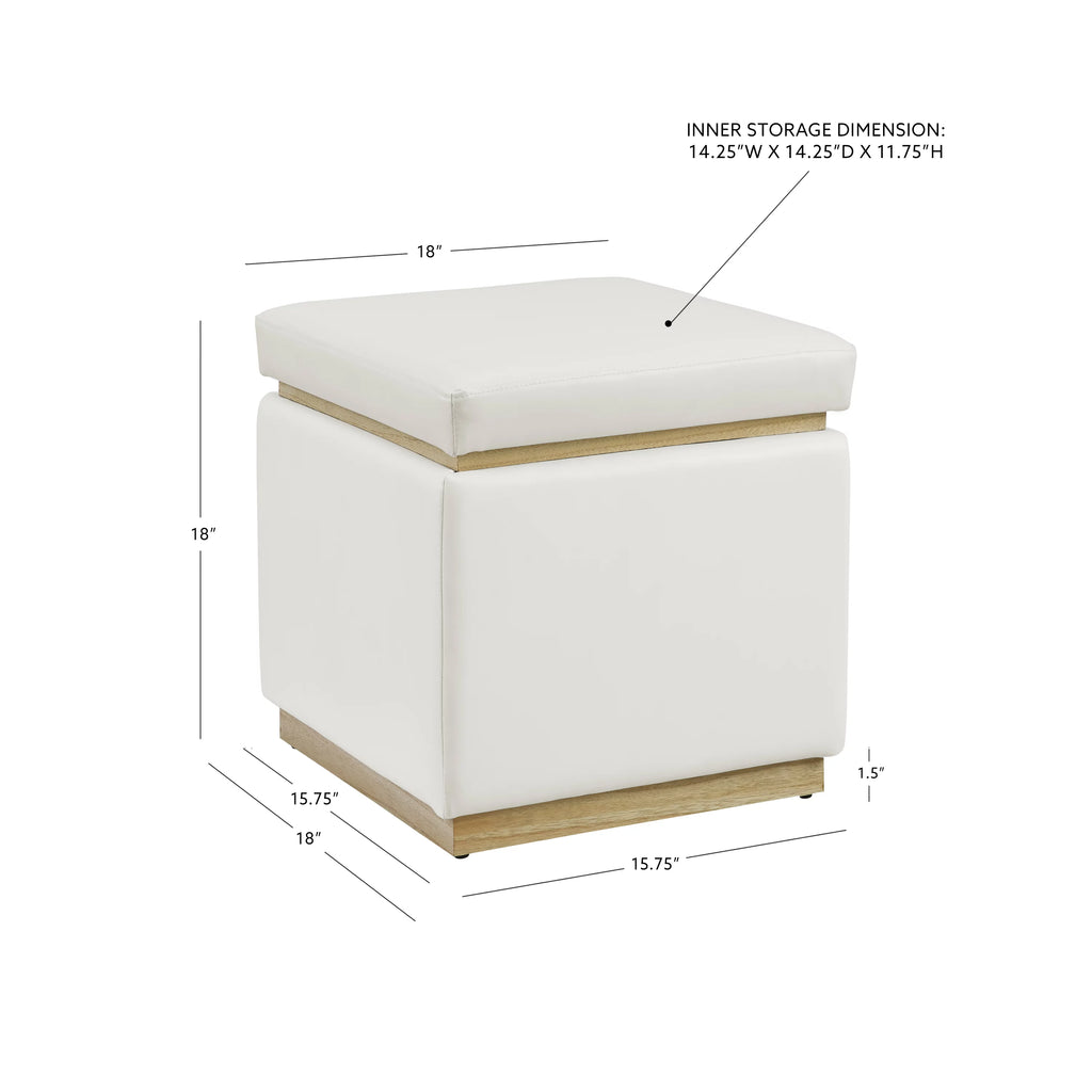 White Faux Leather Square Storage Ottoman Y5227