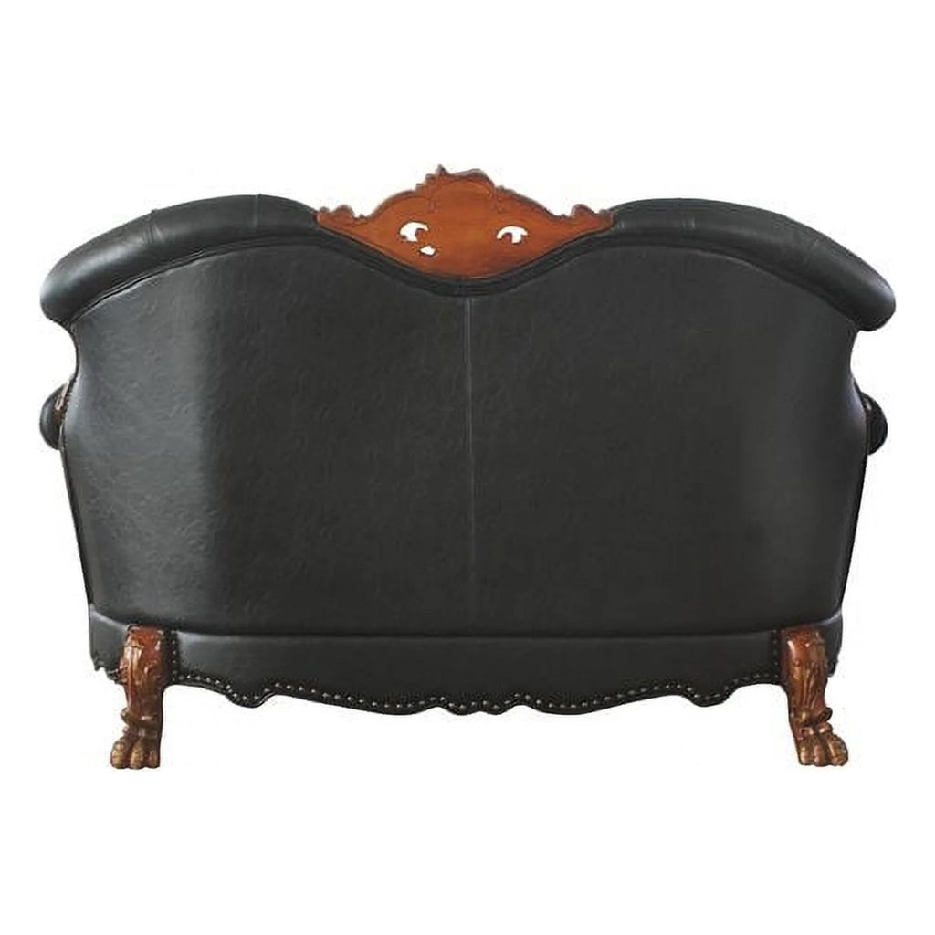Black Faux Leather Wood Loveseat with 3 Pillows M8831