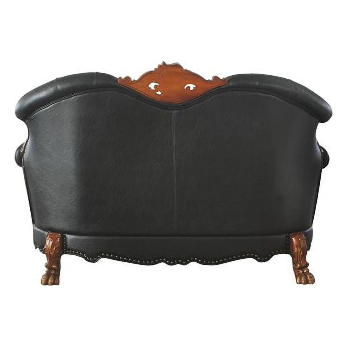 Black Faux Leather Wood Loveseat with 3 Pillows M8831