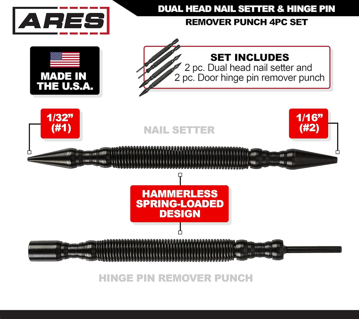 6-Piece Dual Head Nail Setter & Hinge Pin Remover Punch Set X597