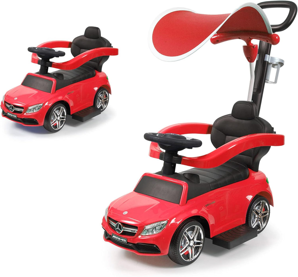 Blue Push Car for Toddlers with Horn Music, Safety Bar, Sun Canopy, Cup Holder S12792