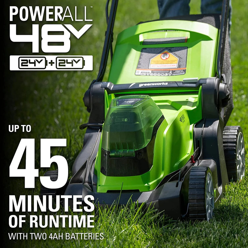 48V 17 Battery-Powered Push Lawn Mower with 2 x 24V 4Ah Batteries M653