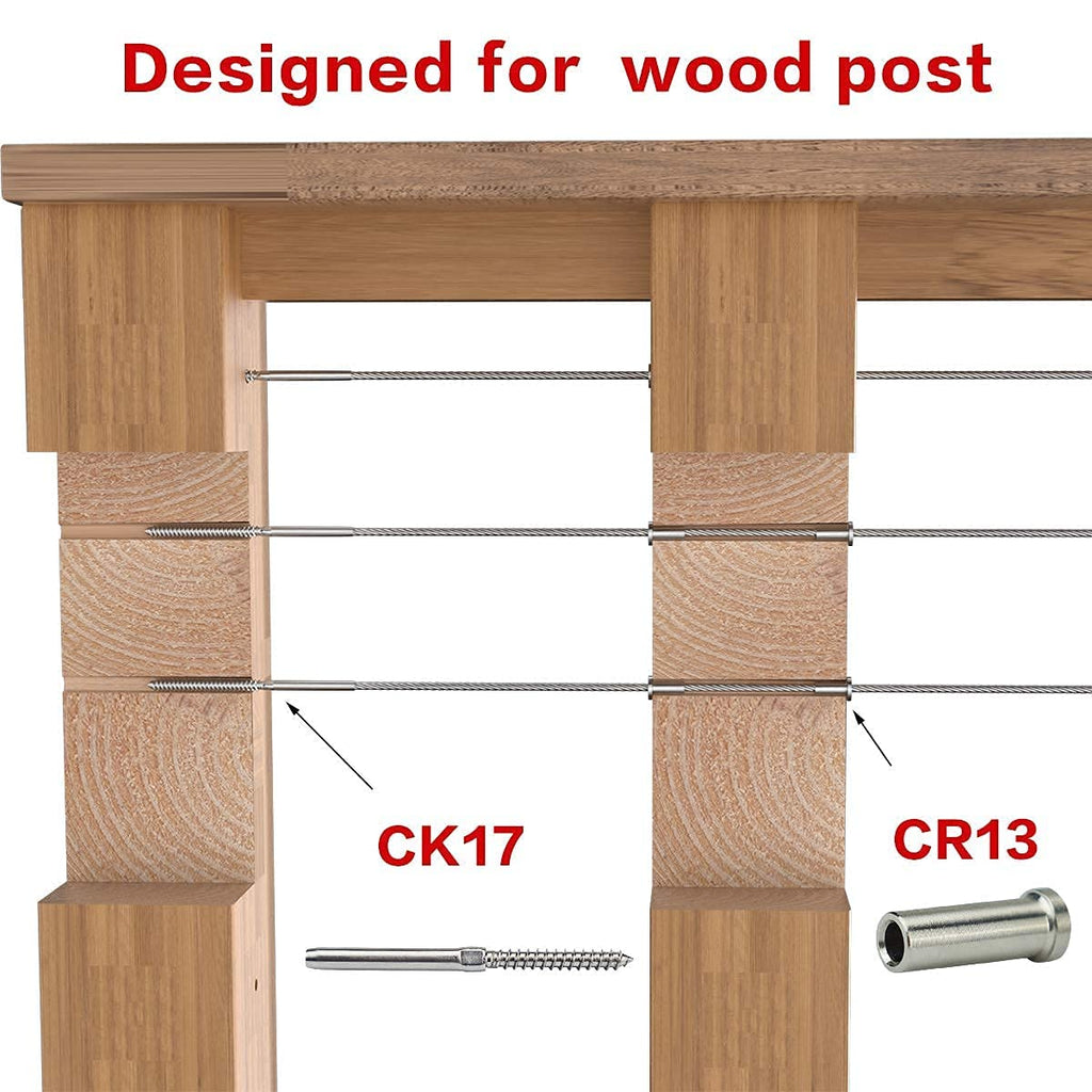 120Pack Stainless Steel Cable Railing Kit for 1/8 Wire Rope Wood Posts T316 Marine Grade Q638400