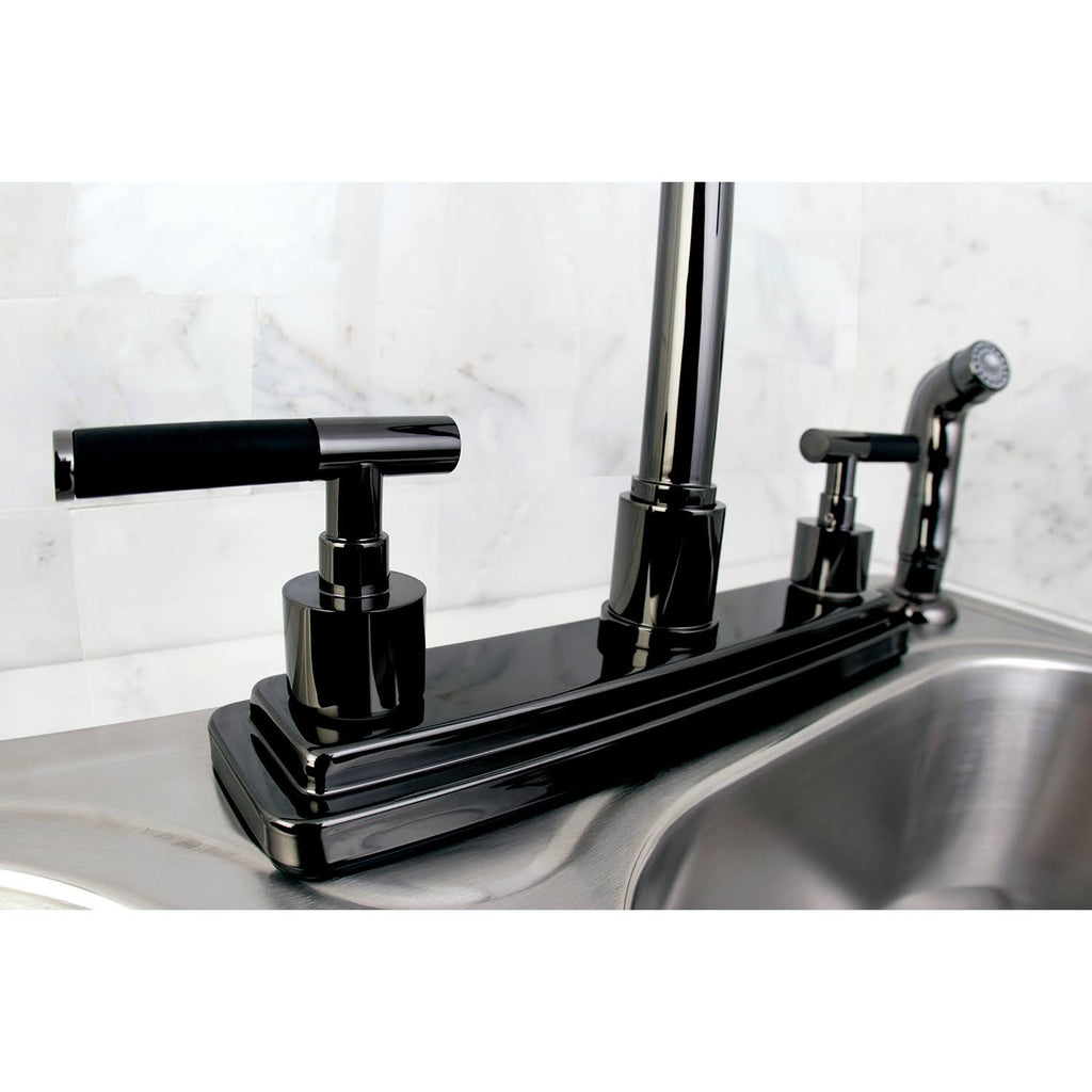 Water Onyx Black Nickel 8x22 Centerset Kitchen Faucet with Lever Handles and Matching Side Sprayer E652803
