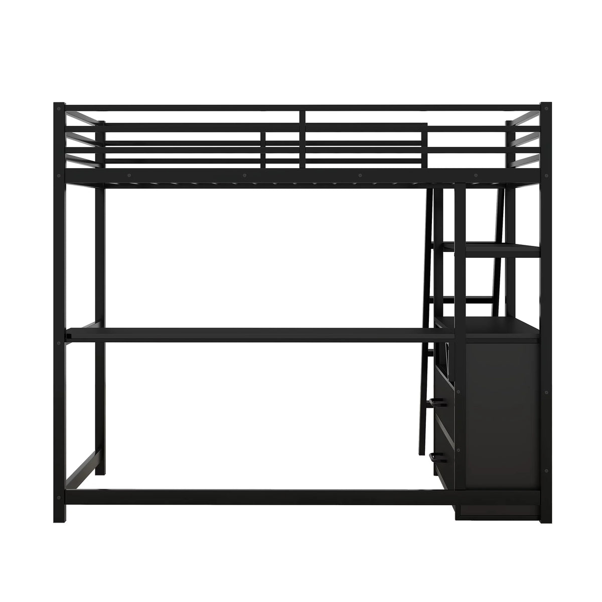 Twin Size Metal Wood Loft Bed with Desk Shelf and Drawers Black S342455