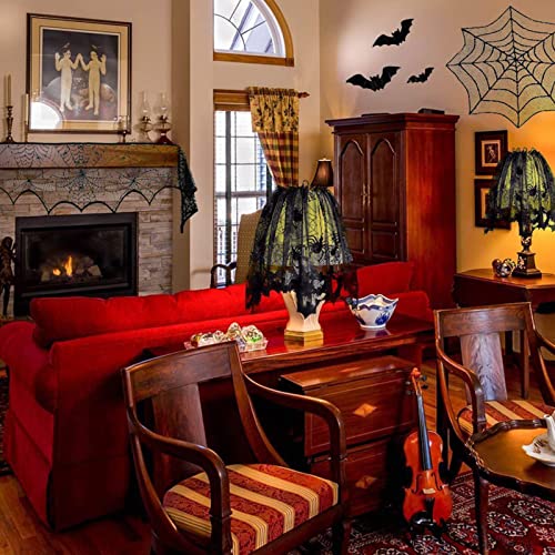 Halloween Decorations Set, Fireplace Mantel Scarf, Spider Table Cover, Lace Table Runner, Cobweb Lampshade, 80 Pcs 3D Bat P56873
