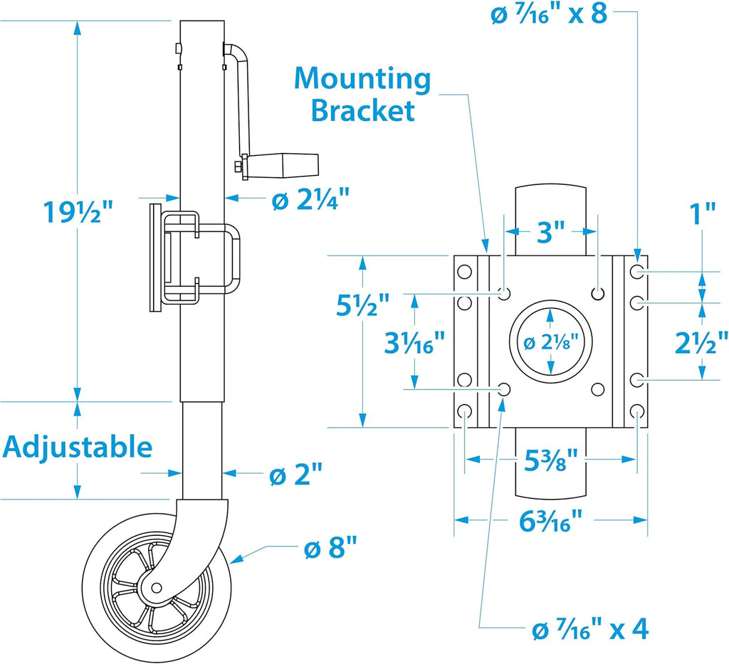 Fold Up Trailer Jack, 22-7/8 Inch Max. Lift, 1,500 Pound Max. Load, Pack of 2 G161