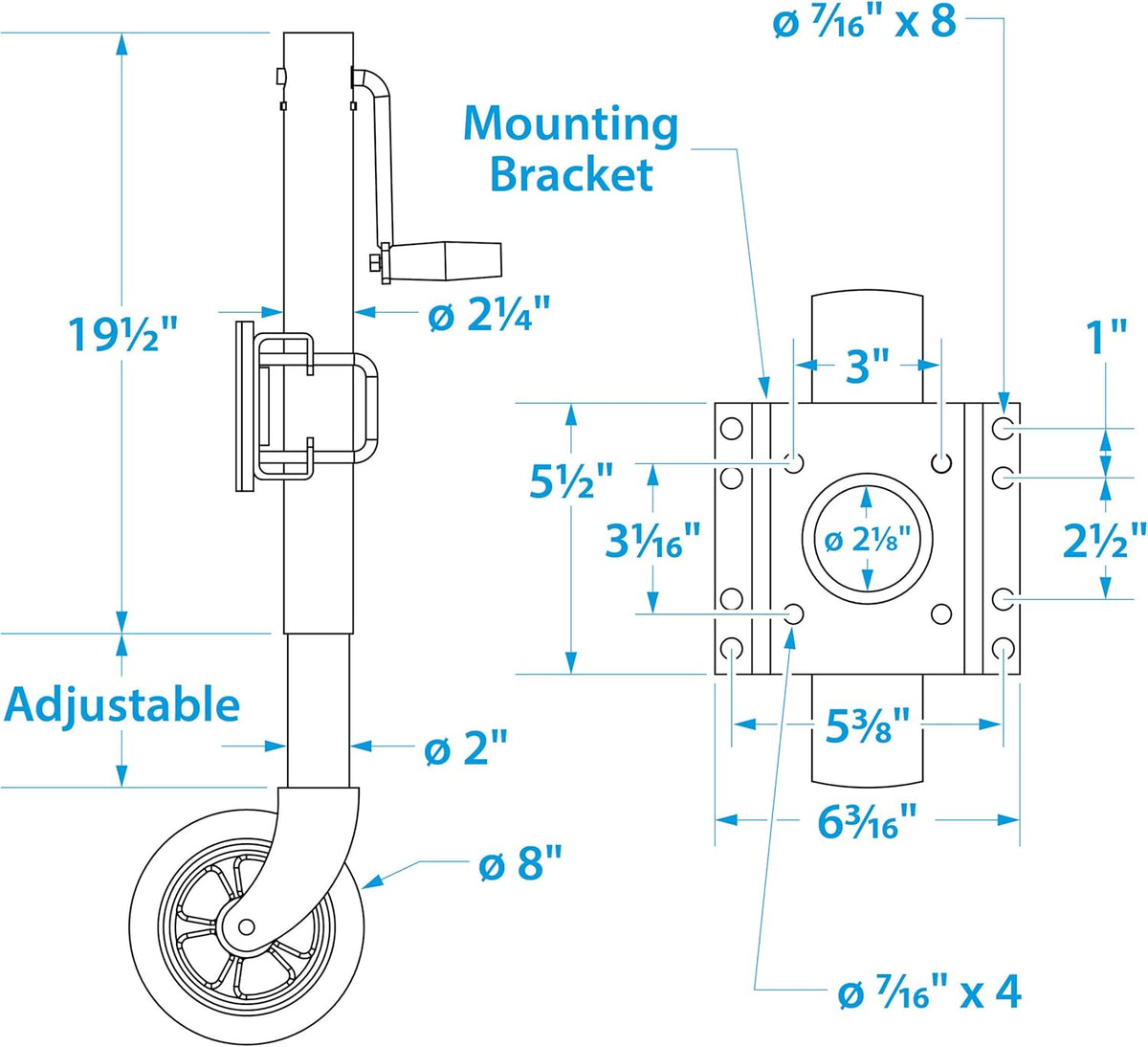 Fold Up Trailer Jack, 22-7/8 Inch Max. Lift, 1,500 Pound Max. Load, Pack of 2 G161