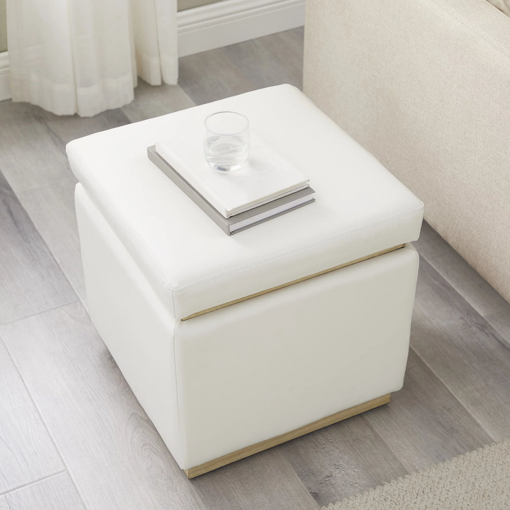 White Faux Leather Square Storage Ottoman Y5227