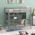 Twin Size Wood Loft Bed with Built-in Desk and Shelves V417743