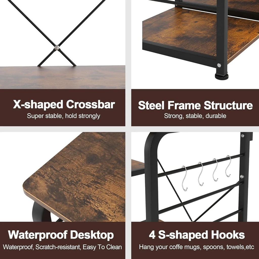 Rustic Brown Kitchen Storage Cart Workstation Shelf Y213293