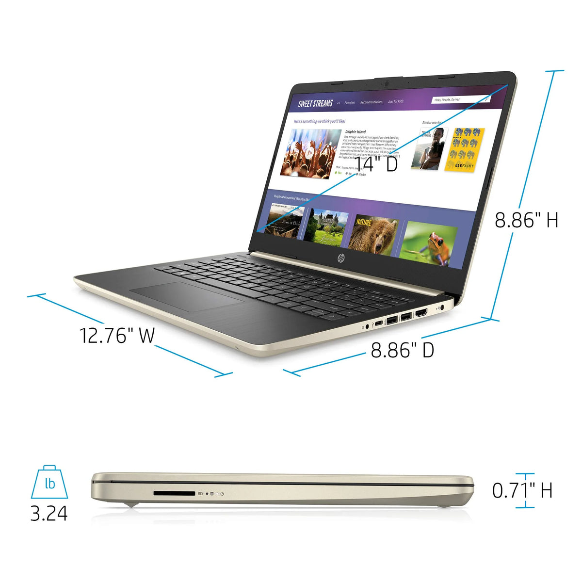 14" HD Laptop Intel i3 16GB RAM 256GB SSD Gold Windows 10 Pro R894