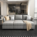 Grey Convertible Fabric Sleeper Sectional Sofa Bed with Storage Ottomans O73038