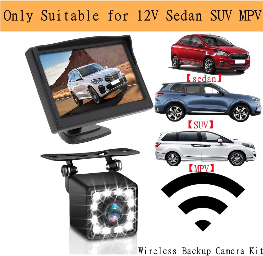 Wireless Backup Camera 4.3 Inch FHD 1080P Waterproof Reversing Camera Pack of 2 U395882