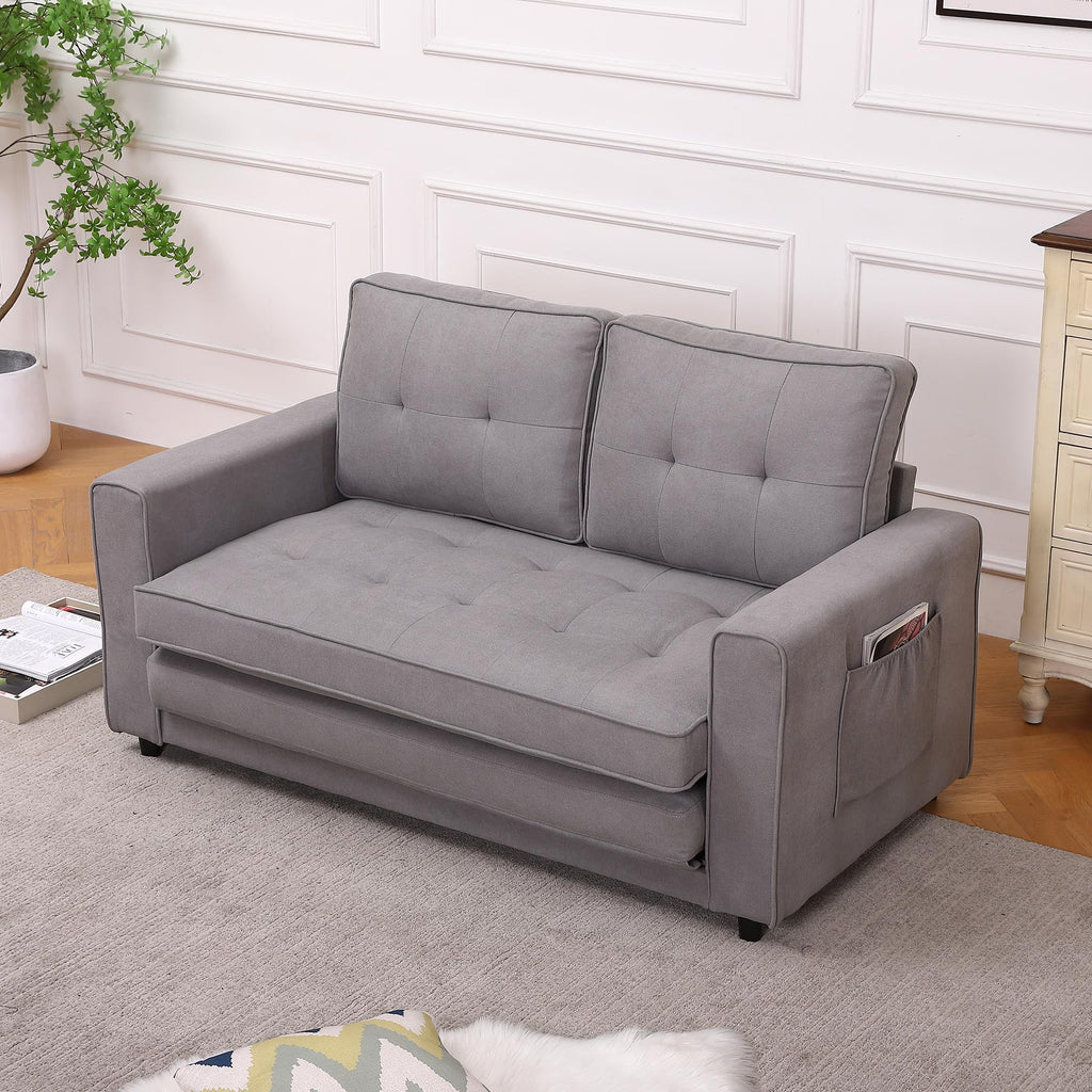 Upholstered Convertible Futon Sofa Bed with Side Pockets X97107